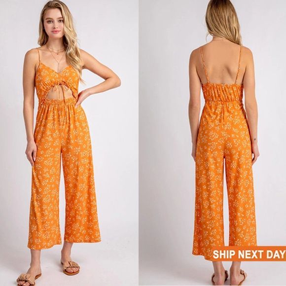 Woven Print Cami Elastic Waist Jumpsuit - Jumpsuit - Wide-leg jumpsuit - Picture 1 of 5
